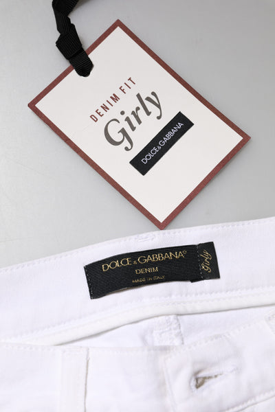 Dolce & Gabbana Hvide Blomstrede Palietter GIRLY Denim Jeans