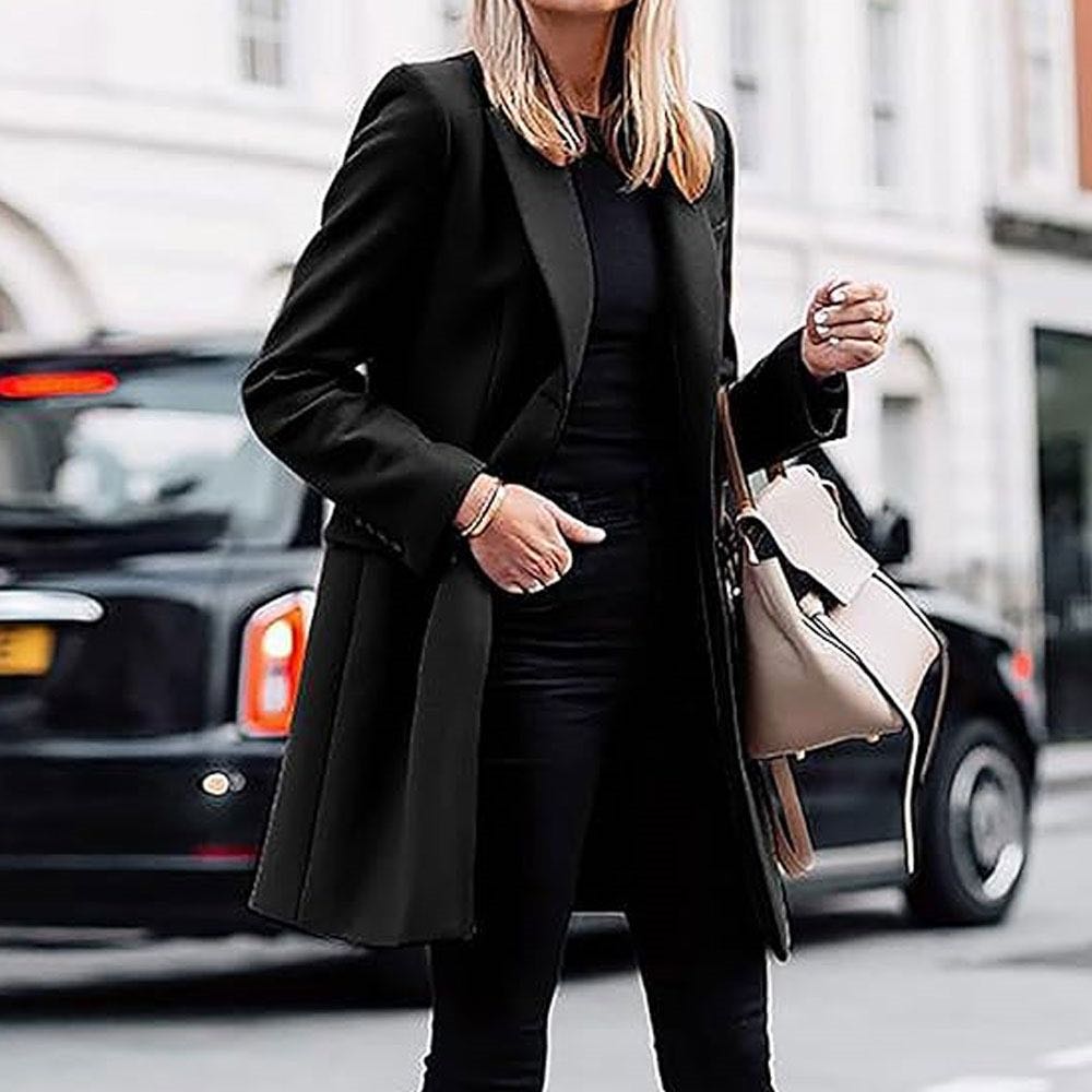 NOOR™ Lange Zwarte Blazer Jas