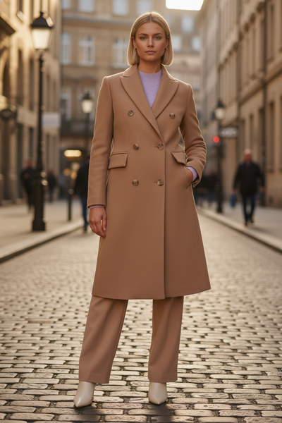 SOFIE™ Lange Bruine/Wol-Look Jas